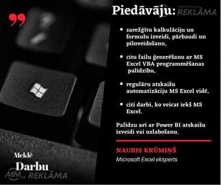 Piedāvāju palīdzību ar Microsoft Power BI un Excel Piedāvāju palīdzību ar Microsoft Power BI un Excel - MM.LV