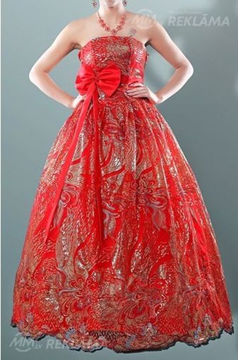 Сверкающее бальное платье красного цвета с золотом - MM.LV