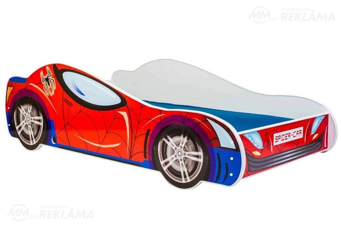 Bērnu gulta Car II ar matraci 150 cm x 74 cm x 44 cm, zirnekļa auto - MM.LV