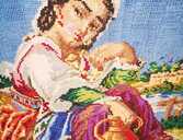 Картина Девушка с кувшином у реки. #Вышивка крестом. - MM.LV - 1