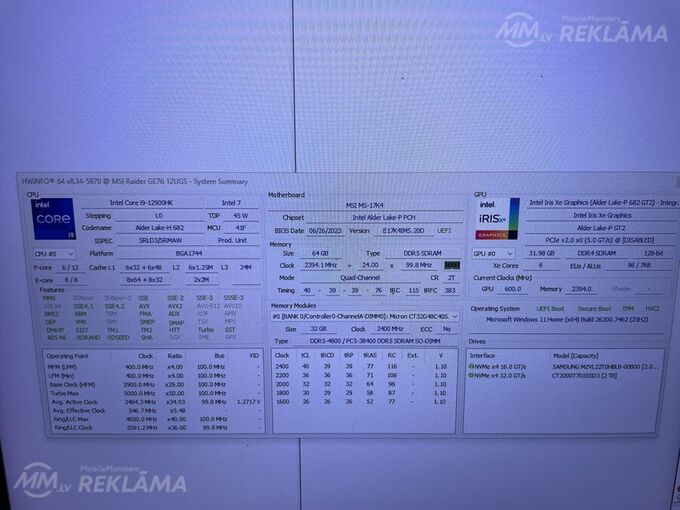Laptop MSI Raider GE76 12UGS, 17.3 '', Perfect condition. - MM.LV