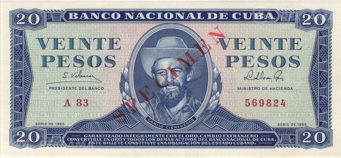 Cuba 20 Pesos 1965 Specimen unc - MM.LV