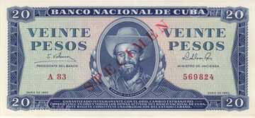 Cuba 20 Pesos 1965 Specimen unc - MM.LV
