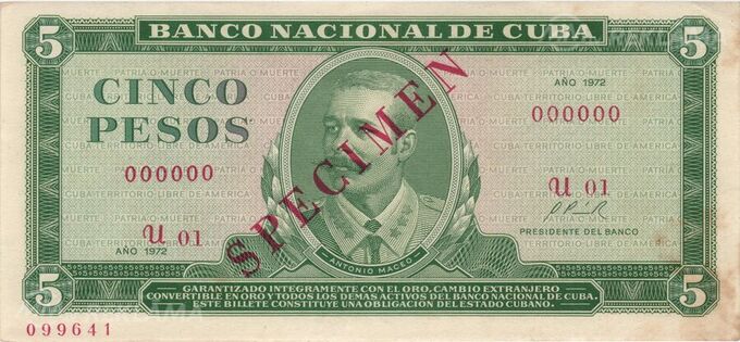 Cuba 5 Pesos 1972 Specimen aunc - MM.LV