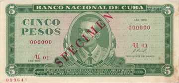 Cuba 5 Pesos 1972 Specimen aunc - MM.LV