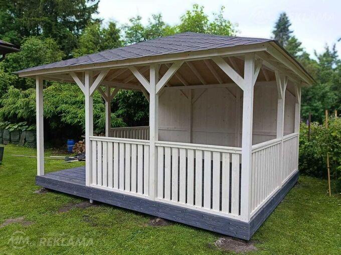 White wooden gazebo with anthracite grey floor 20 m2 - MM.LV