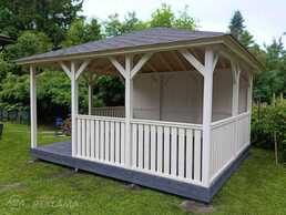 White wooden gazebo with anthracite grey floor 20 m2 - MM.LV