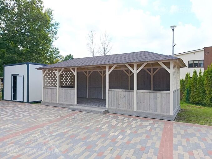 Long gazebo for a guest house 3x8 m with lattice sides Long gazebo for a guest house 3x8 m with lattice sides - MM.LV