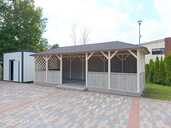 Long gazebo for a guest house 3x8 m with lattice sides - 1 Long gazebo for a guest house 3x8 m with lattice sides - MM.LV - 1
