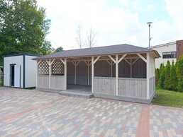 Long gazebo for a guest house 3x8 m with lattice sides - MM.LV